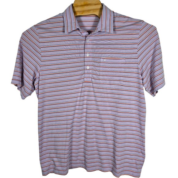 Criquet Men's Polo Shirt Size Large Short Sleeve Lavender Striped - Picture 2 of 10